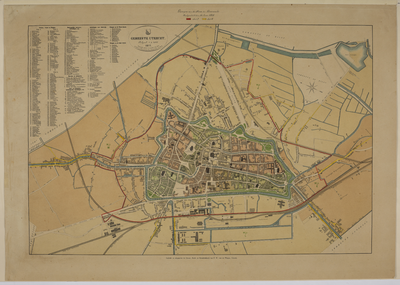 217077 Plattegrond van de stad Utrecht, met legenda en in rood en geel aangegeven de gemeentegrenzen, vastgesteld bij ...